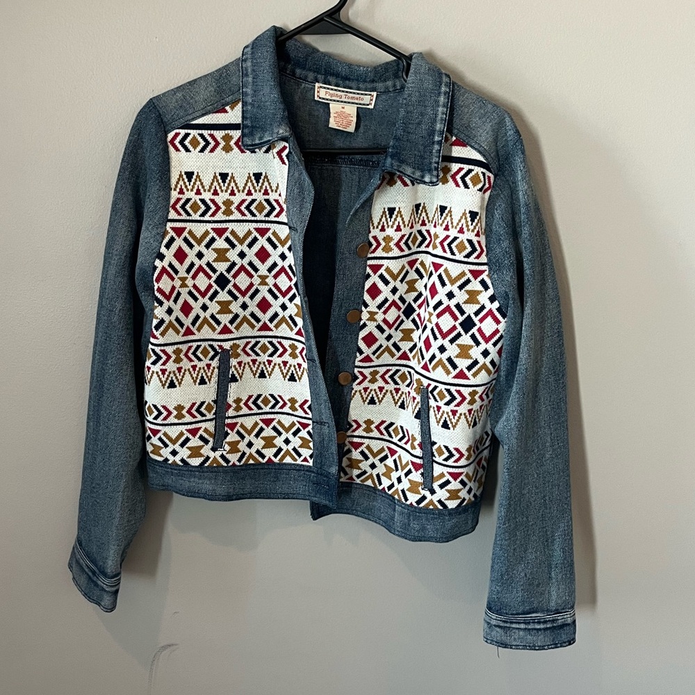 Denim jacket western Aztec print